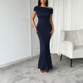 Dress Slim Shoulder Short Sleeve One Step Hip Dress
